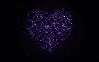 cœur violet de la ligne du plexus. fond de concept d'amour de réseau avec lumière de noeud. connexion cybernétique du réseau mondial vecteur