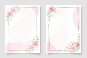 couronne de bouquet de fleurs rose et pivoine rose avec cadre sur invitation de mariage fond aquarelle rose ou collection de modèles de carte de voeux d'anniversaire vecteur