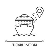 icône linéaire de l'itinéraire de croisière. destination de voyage. illustration de la ligne mince. paquebot de croisière avec des points de carte. voyage, planificateur d'itinéraire de voyage. symbole de contour. dessin de contour isolé de vecteur. trait modifiable vecteur