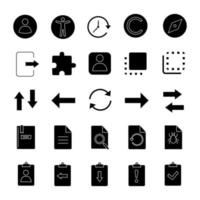 jeu d'icônes de glyphe ui ux. éléments du système. symboles d'actions communes. symboles de silhouettes. illustration vectorielle isolée vecteur