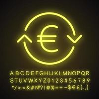 icône de néon d'échange d'euros. rembourser. signe lumineux avec alphabet, chiffres et symboles. illustration vectorielle isolée vecteur