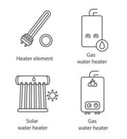 ensemble d'icônes linéaires de chauffage. chauffe-eau électriques et à gaz, chaudière de chauffage, chauffe-eau industriel. symboles de contour de ligne mince. illustrations vectorielles isolées. trait modifiable vecteur