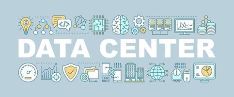 bannière de concepts de mot de centre de données. Big Data. base de données. idée de typographie de lettrage isolé avec des icônes linéaires. c'est la technologie. apprentissage automatique. illustration de contour de vecteur