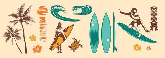 jeu de couleurs dessinés à la main de surf vecteur