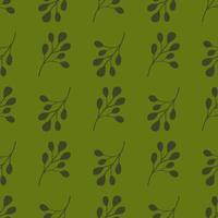 modèle sans couture de verdure avec ornement de feuille d'eucalyptus simple doodle. fond d'olive verte. vecteur