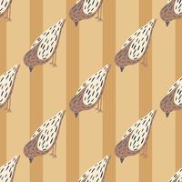 motif de doodle animal sans couture avec ornement d'oiseau dessiné à la main. fond rayé beige. vecteur