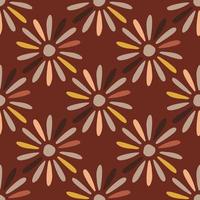 modèle sans couture d'été saisonnier avec des formes de fleurs de marguerite abstraites colorées. fond marron. vecteur