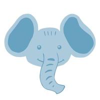 éléphant de caractère de visage isolé sur fond blanc. personnage de dessin animé mignon avec la couleur bleue du tronc dans le style doodle. vecteur