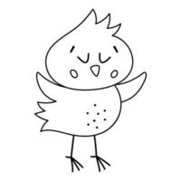 icône de poussin drôle de vecteur noir et blanc. contour printemps, pâques ou ferme petite illustration ou coloriage d'oiseau. poulet mignon aux yeux fermés isolé sur fond blanc.
