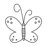 icône de vecteur papillon noir et blanc. esquissez une page de coloriage drôle d'insecte de forêt, de forêt ou de jardin. illustration de bogue mignon pour les enfants isolé sur fond blanc