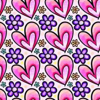 motif marguerite aquarelle coeurs floraux lilas rose vecteur