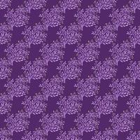 silhouettes d'arbustes lumineux abstrait motif de doodle sans couture. fond violet. toile de fond de silhouettes florales. vecteur