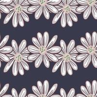 motif floral sans couture avec ornement de grandes fleurs de marguerite profilée. fond bleu marine foncé. imprimé fleuri. vecteur