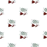 motif botanique harmonieux isolé avec des branches vertes et des silhouettes simples de fleurs rouges. vecteur