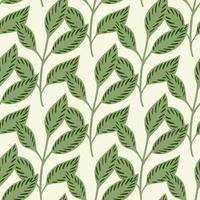 modèle sans couture isolé avec ornement vert de branches de feuilles de printemps doodle. fond blanc. décor imprimé. vecteur