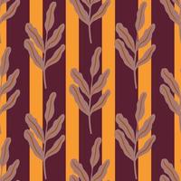 motif harmonieux de tons d'automne avec des feuilles botaniques sur l'impression de branches. fond rayé marron et orange.