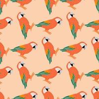 motif tropique animal harmonieux avec éléments de perroquet ara de couleur orange et vert. fond pastel. vecteur
