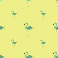 motif de doodle sans couture de style minimaliste avec des formes abstraites de flamant rose de couleur verte. fond jaune. vecteur