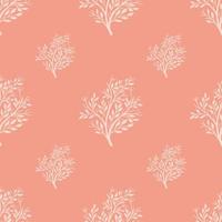 motif harmonieux minimaliste avec impression de silhouettes d'arbres blancs doodle. fond rose. imprimé floral. vecteur