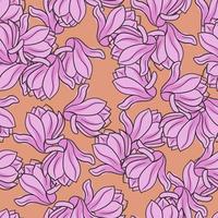 motif naturel sans couture avec contour rose formes de fleurs de magnolia aléatoires. fond orangé. vecteur
