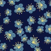 plantes de printemps à motif sans couture sur fond bleu foncé. modèle floral de vecteur dans un style doodle avec des fleurs.