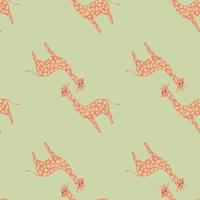 modèle sans couture d'animaux d'afrique avec ornement de girafe beige doodle. fond pastel vert. vecteur