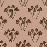 motif de doodle sans couture de champignon psilocybe semilanceata profilé. fond rose pastel. style simple. vecteur