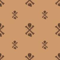 motif de doodle sans couture de pirate décoratif avec des crânes et des os. oeuvre de pirate aux couleurs marron et beige. vecteur