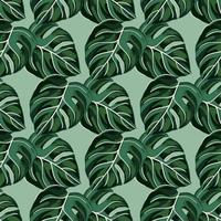 modèle sans couture tropical sur fond vert clair. décoration de texture abstraite avec feuille monstera couleur réelle. vecteur