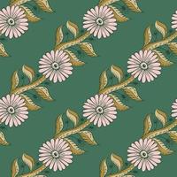 les tournesols roses en diagonale naturelle impriment un motif sans couture. fond turquoise clair. impression de jardin. vecteur