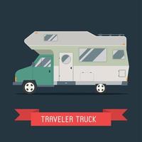 camping remorque famille voyageur camion icône de style plat