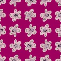 modèle sans couture botanique de style croquis avec des formes de fleurs violet clair. fond rose. toile de fond fleurie. vecteur