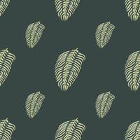 motif de doodle sans couture de style minimaliste avec ornement de feuilles de fougère simple. fond gris foncé. vecteur