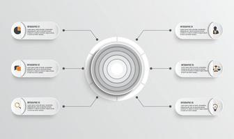 éléments abstraits du modèle d'infographie vectorielle graphique avec étiquette, cercles intégrés. concept d'entreprise avec 6 options. pour le contenu, le diagramme, l'organigramme, les étapes, les pièces, l'infographie de la chronologie, le graphique. vecteur