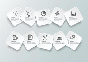 modèle d'infographie vectorielle avec étiquette en papier 3d, cercles intégrés. concept d'entreprise avec 10 options. pour le contenu, le diagramme, l'organigramme, les étapes, les pièces, l'infographie de la chronologie, le flux de travail, le graphique. vecteur