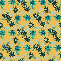 motif de doodle vintage sans couture avec ornement de fleurs bleues aléatoires. fond orangé. vecteur