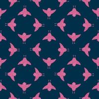 motif géométrique sans couture avec ornement d'oiseaux rose vif. fond bleu marine foncé. vecteur