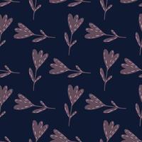 motif de fleur de tulipe sans couture violet foncé. fond bleu marine. oeuvre botanique simple. vecteur