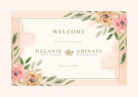 beau signe de bienvenue mariage avec aquarelle florale vecteur