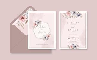 modèle d'invitation de mariage aquarelle florale douce vecteur