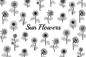 ensemble de nature florale de fleur de soleil gravée à la main belle illustration vecteur