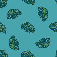 motif floral exotique sans couture avec ornement de formes de monstera aléatoires doodle. fond bleu. vecteur