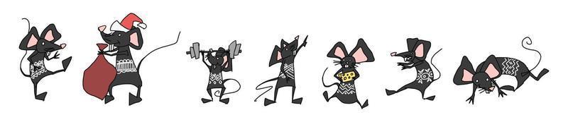 une sélection d'illustrations de doodle de souris drôles. vecteur