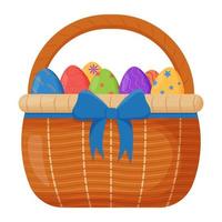 panier en osier. panier en osier avec des oeufs de pâques pour pâques. accessoire en bois pour ranger ou transporter vecteur