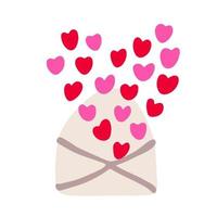 enveloppe avec un message d'amour en forme de coeur. décoration de la saint valentin. illustration vectorielle pour la conception d'affiches et de cartes de voeux isolée sur blanc. style plat dessiné à la main. vecteur