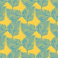 motif abstrait sans couture avec des silhouettes de feuilles de fougère bleue doodle. fond clair jaune. style de griffonnage. vecteur