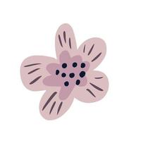 fleur violette isolée sur fond blanc. botanique abstrait avec point, croquis dessiné à la main dans le style doodle. vecteur