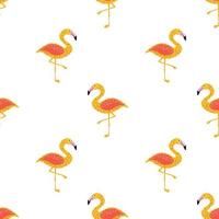 modèle sans couture exotique de dessin animé isolé avec ornement de flamant rose dessiné à la main de couleur jaune et rouge. vecteur