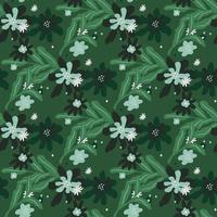 motif botanique harmonieux avec ornement de feuillage créatif et silhouettes de fleurs simples. fond vert. vecteur