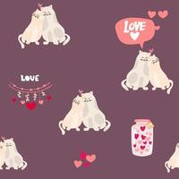 dessinez des chats mignons de fond sans couture. couple de chat de dessin animé. Saint Valentin - vecteur. couple de chats mignons amoureux. illustration vectorielle dessinée à la main pour les impressions romantiques, cartes de la saint valentin vecteur